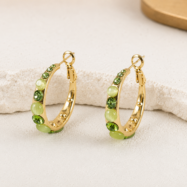 Lustre Accent Hoop Earrings - Green