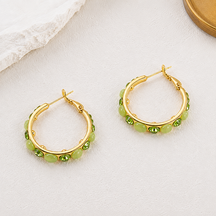 Lustre Accent Hoop Earrings - Green