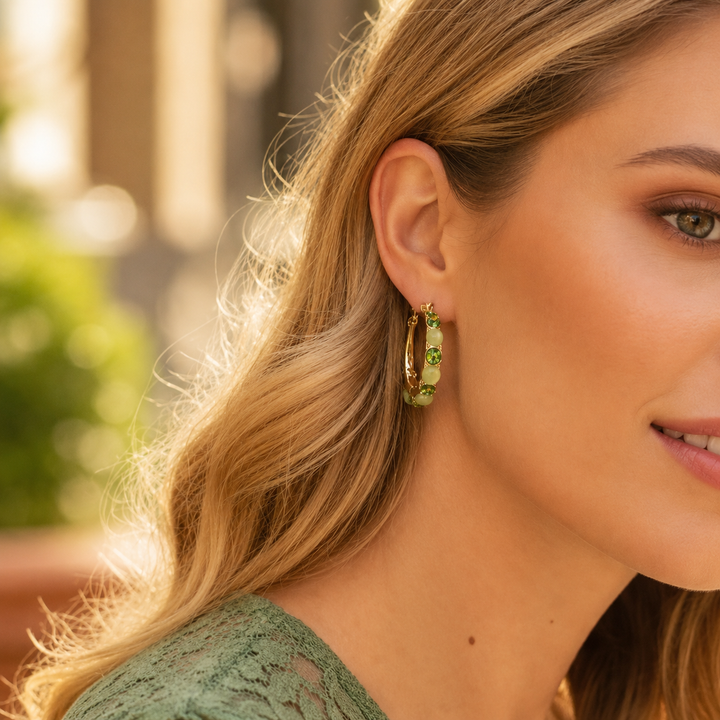 Lustre Accent Hoop Earrings - Green