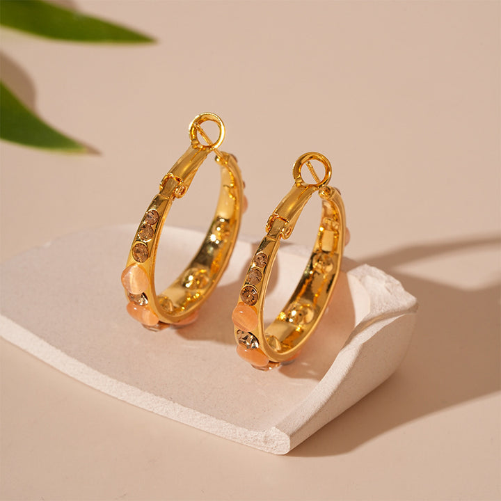 Lustre Accent Hoop Earrings - Light Brown
