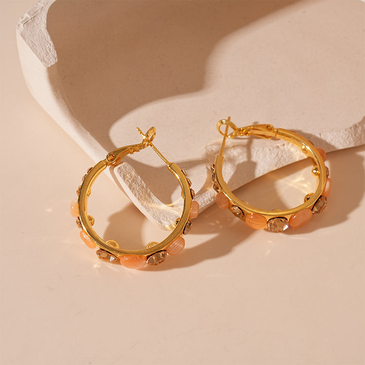 Lustre Accent Hoop Earrings - Light Brown