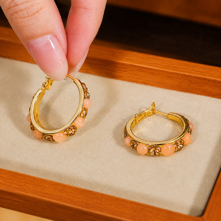 Lustre Accent Hoop Earrings - Light Brown
