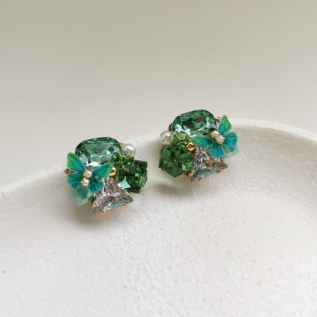 Butterfly Prism Cluster Earrings - Green