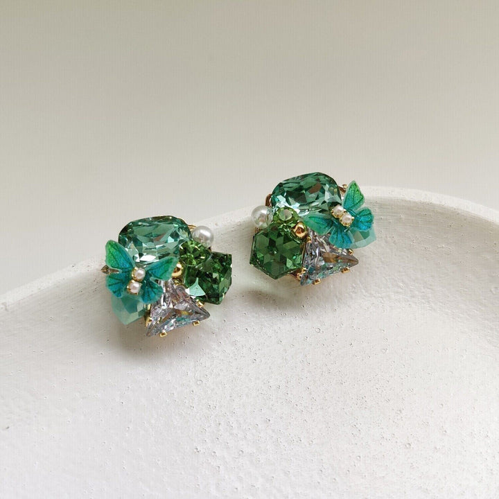 Butterfly Prism Cluster Earrings - Green