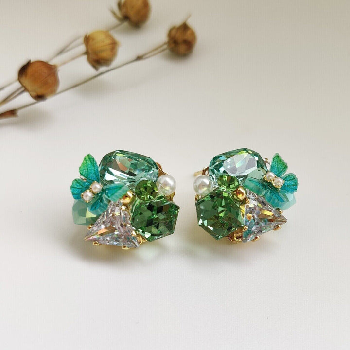 Butterfly Prism Cluster Earrings - Green