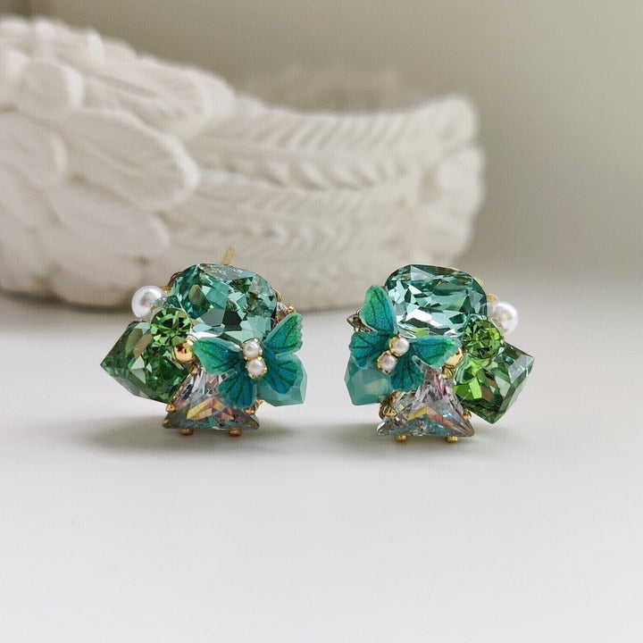 Butterfly Prism Cluster Earrings - Green