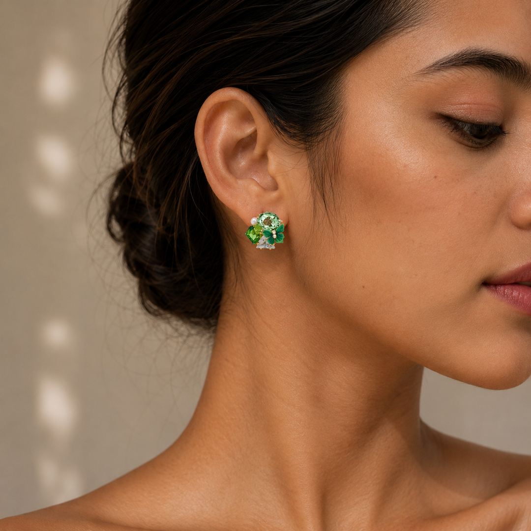 Butterfly Prism Cluster Earrings - Green