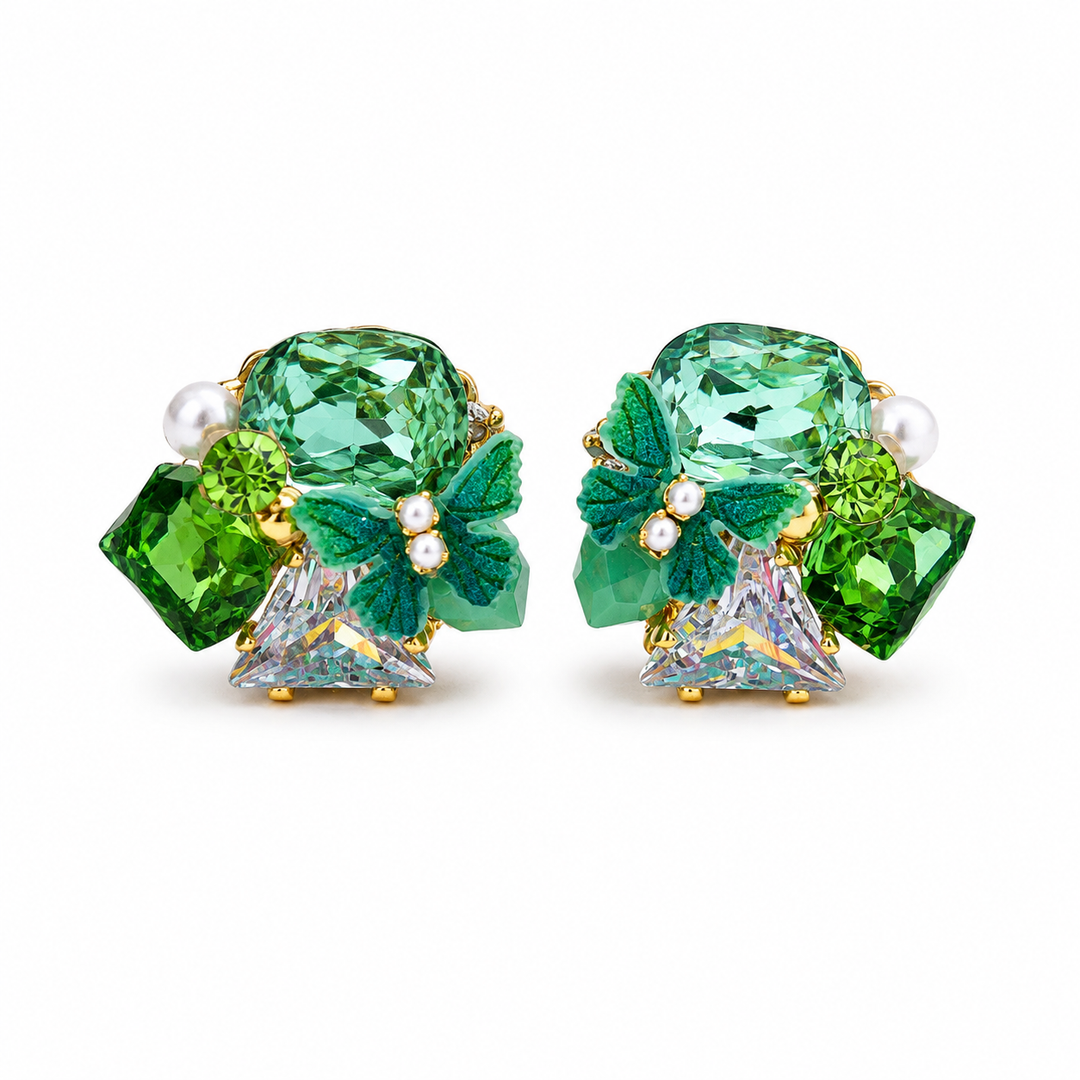 Butterfly Prism Cluster Earrings - Green