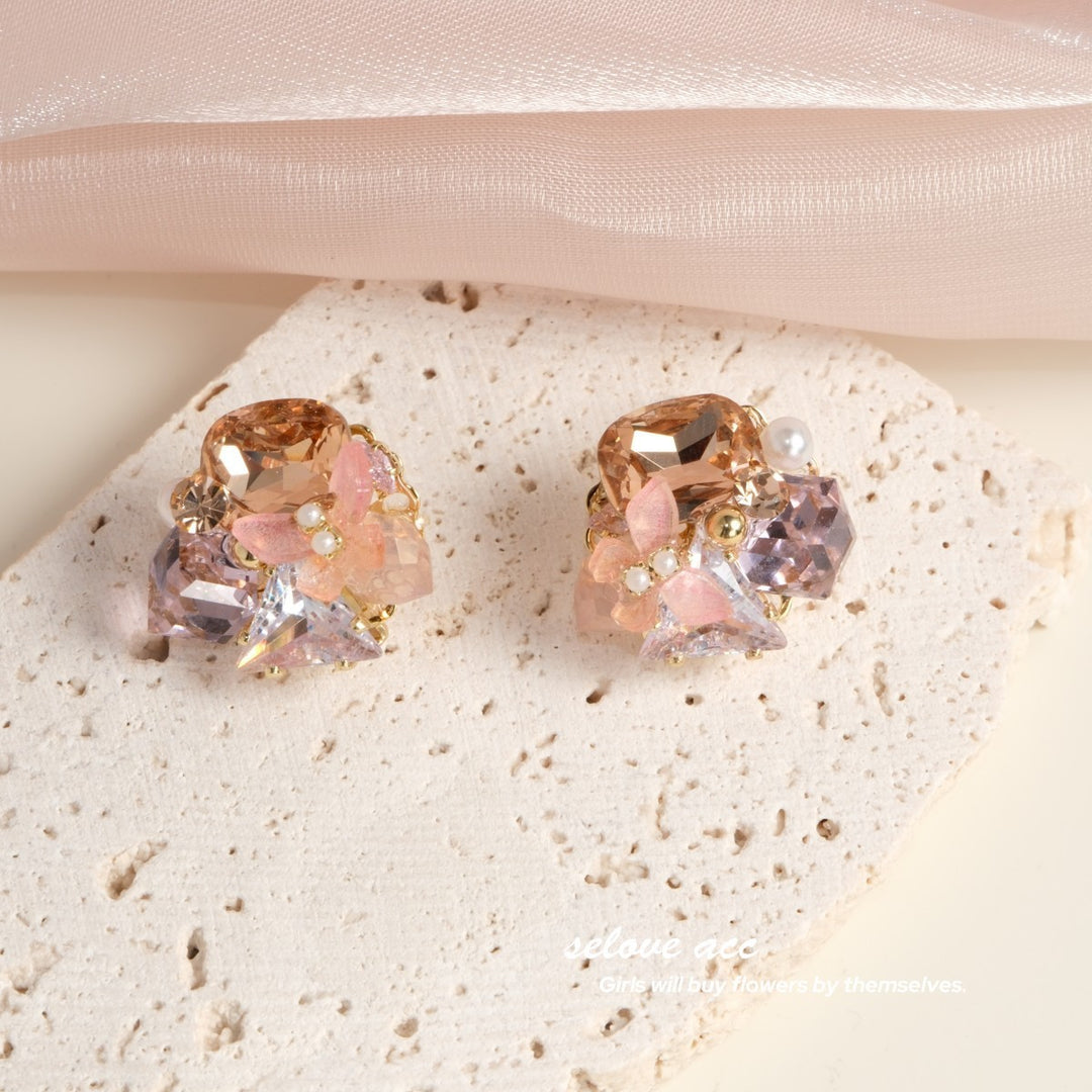 Butterfly Prism Cluster Earrings - Pink
