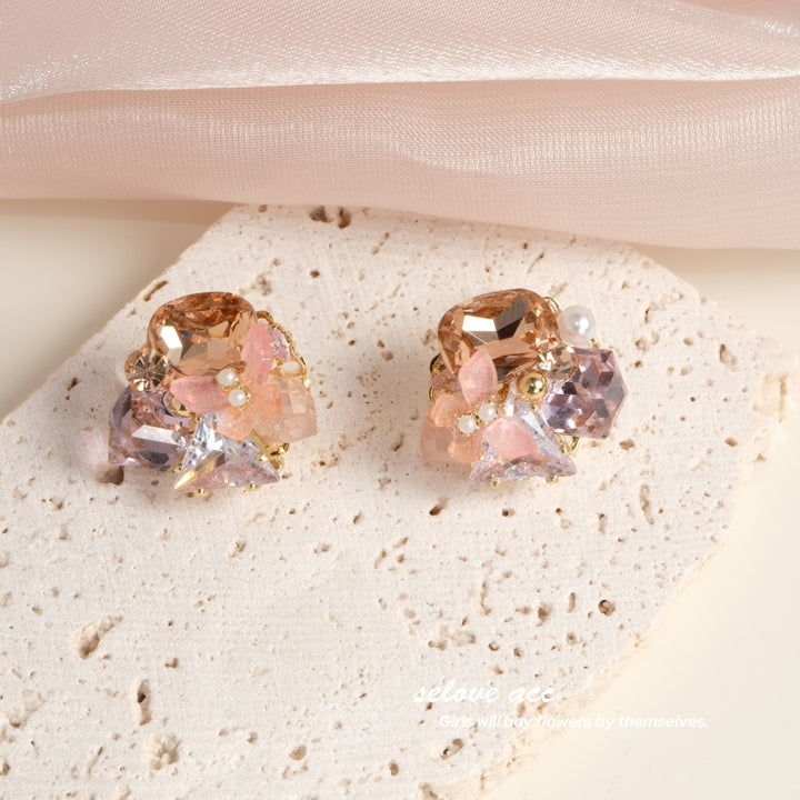 Butterfly Prism Cluster Earrings - Pink