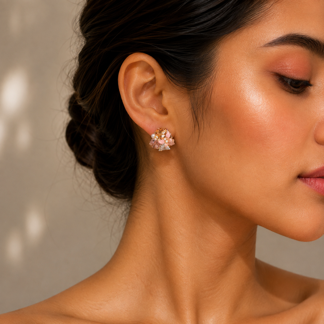 Butterfly Prism Cluster Earrings - Pink