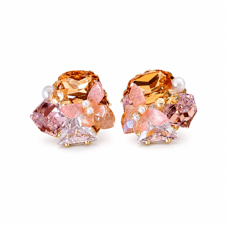 Butterfly Prism Cluster Earrings - Pink