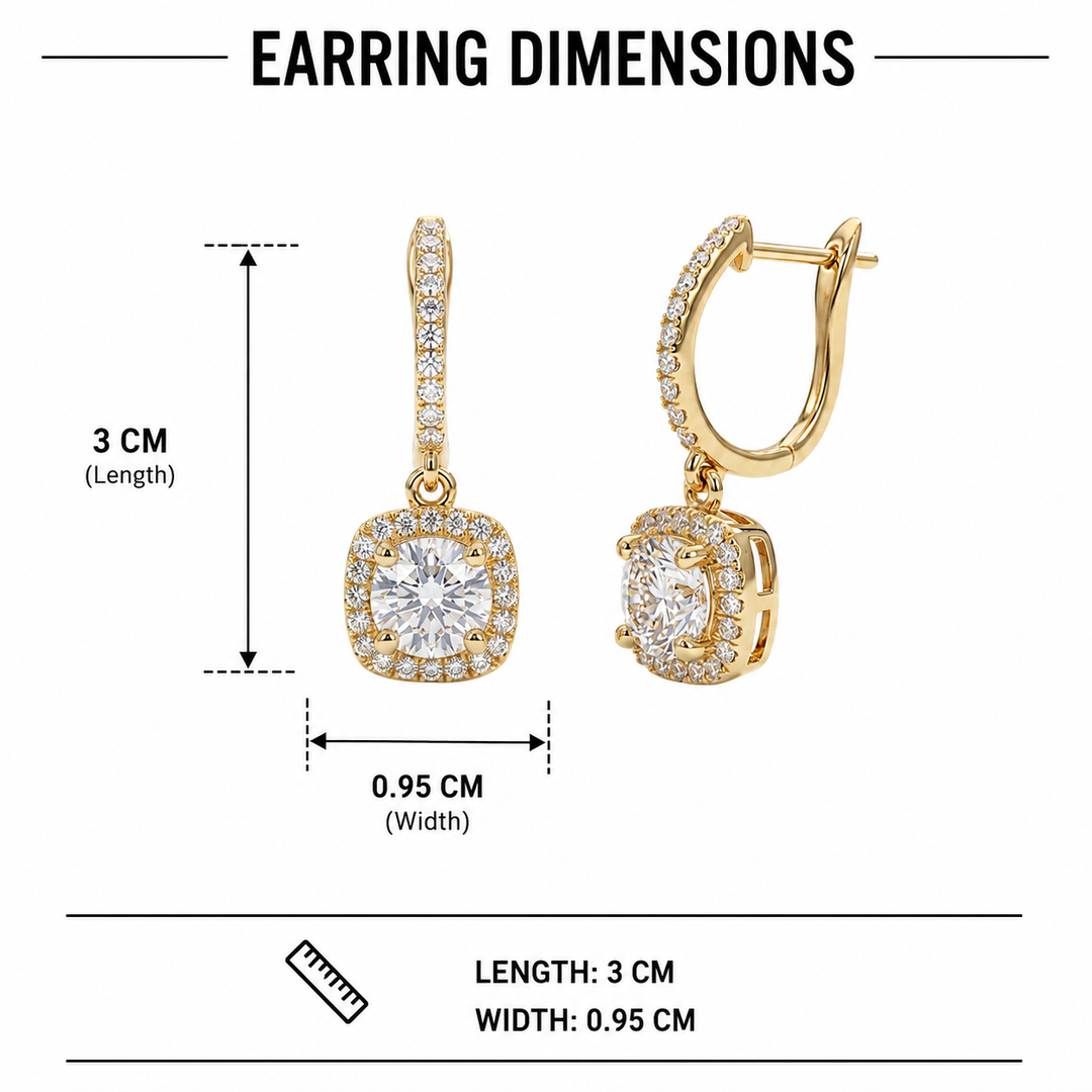 Halo Cushion Drop Earrings - Gold