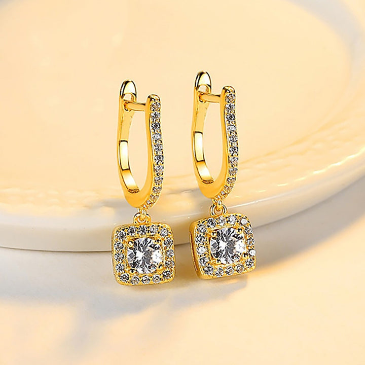 Halo Cushion Drop Earrings - Gold