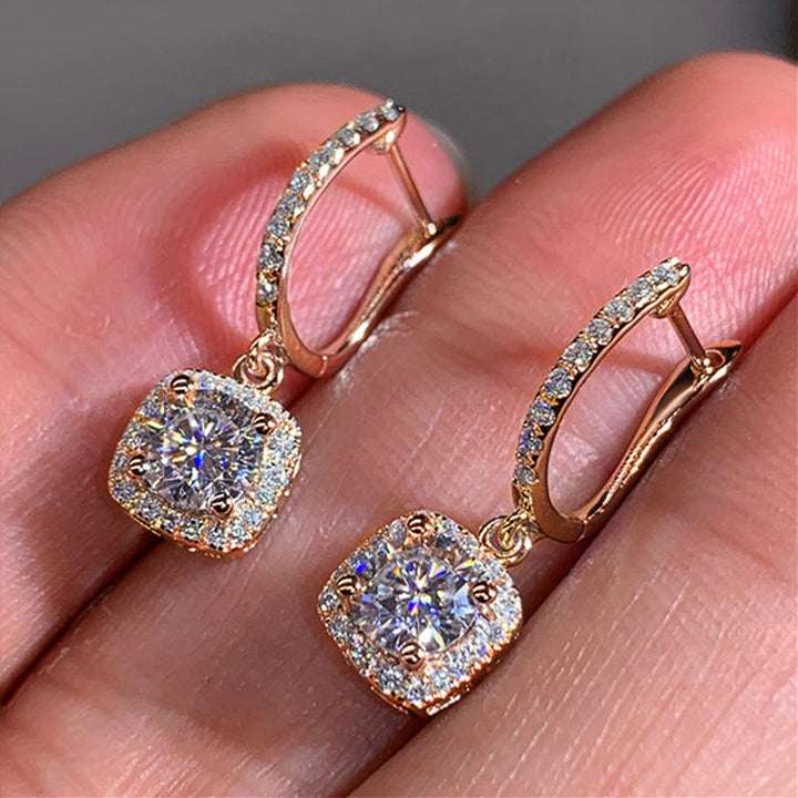 Halo Cushion Drop Earrings - Gold