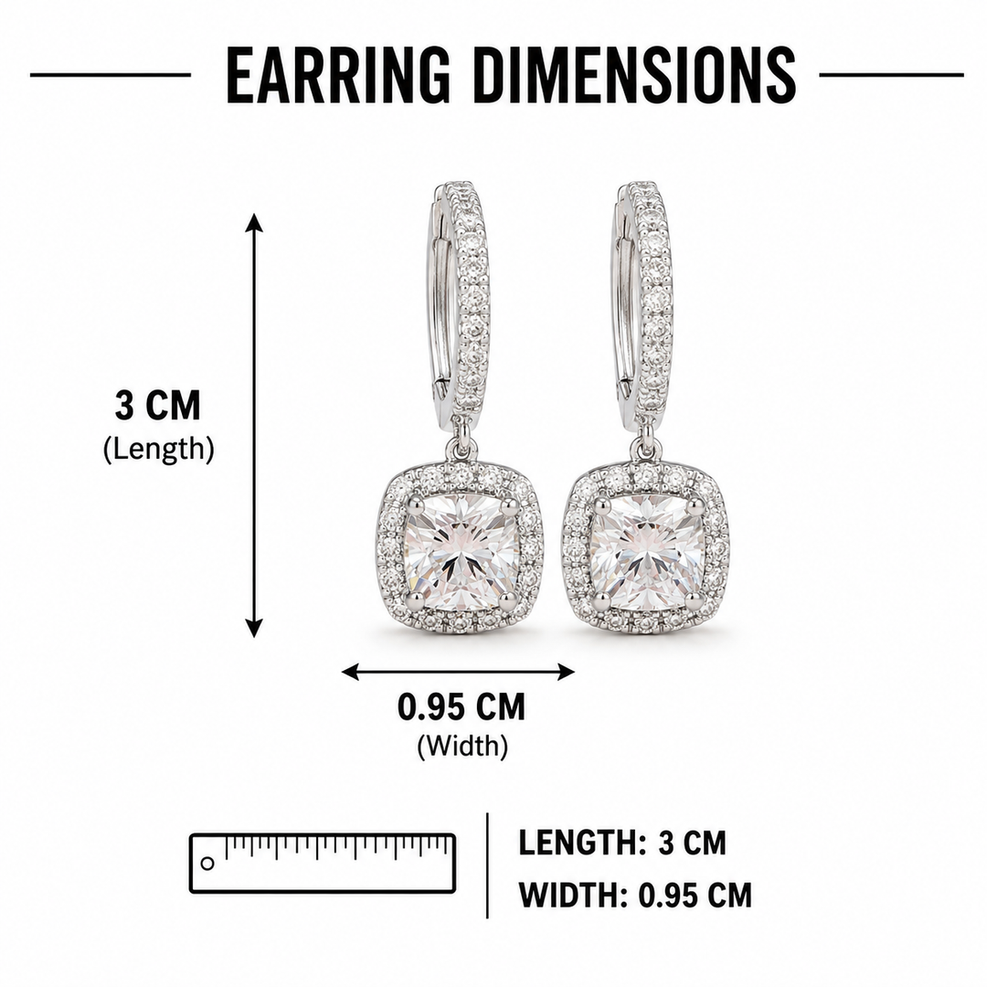 Halo Cushion Drop Earrings - Silver