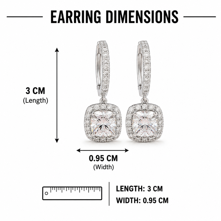 Halo Cushion Drop Earrings - Silver