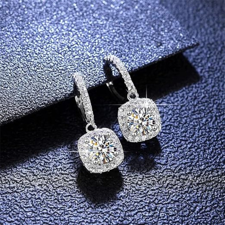 Halo Cushion Drop Earrings - Silver