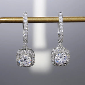 Halo Cushion Drop Earrings - Silver