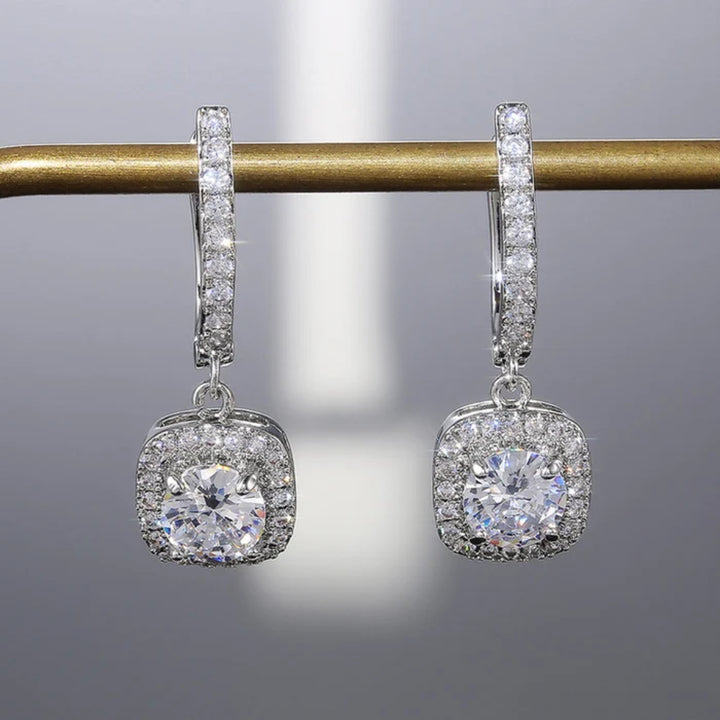 Halo Cushion Drop Earrings - Silver