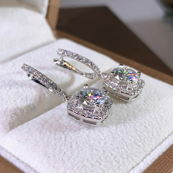 Halo Cushion Drop Earrings - Silver