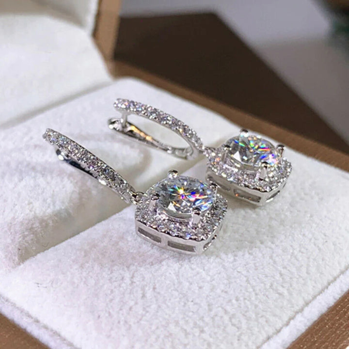 Halo Cushion Drop Earrings - Silver