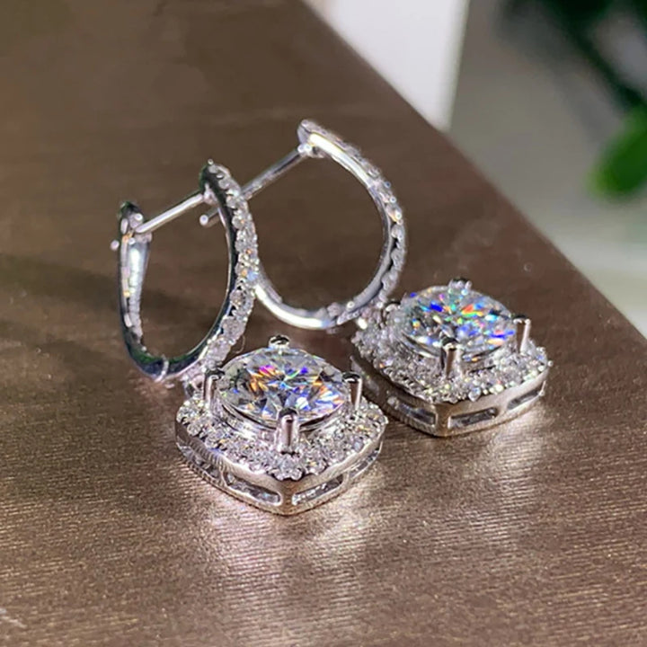 Halo Cushion Drop Earrings - Silver