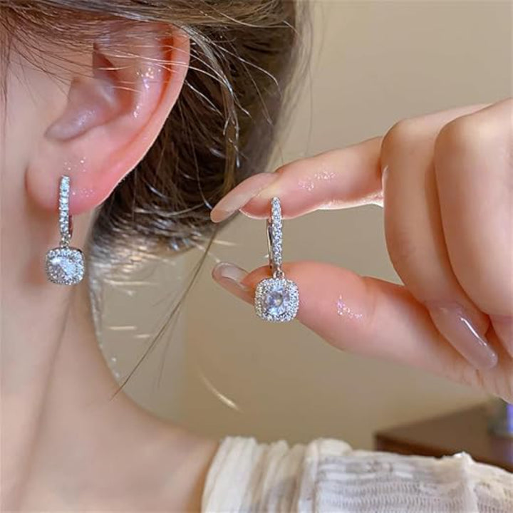 Halo Cushion Drop Earrings - Silver