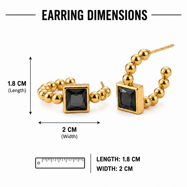 Beaded Prism Square Hoop Earrings - Black