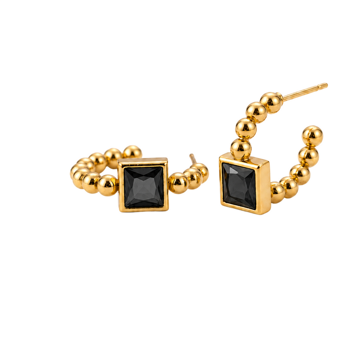 Beaded Prism Square Hoop Earrings - Black