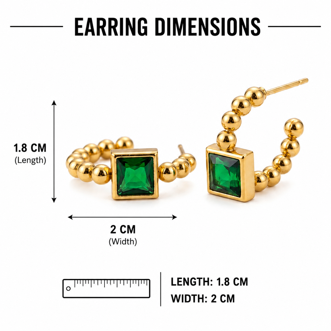 Beaded Prism Square Hoop Earrings - Green
