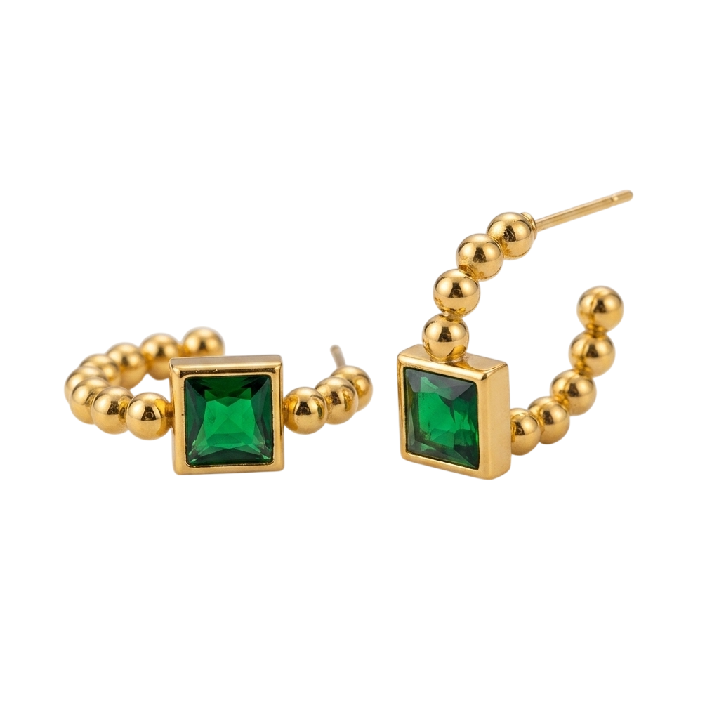 Beaded Prism Square Hoop Earrings - Green