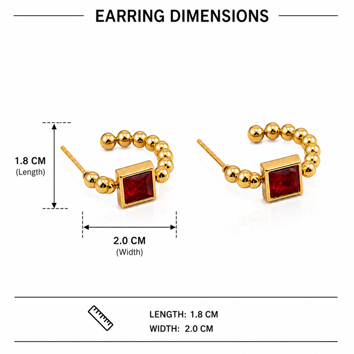 Beaded Prism Square Hoop Earrings - Red