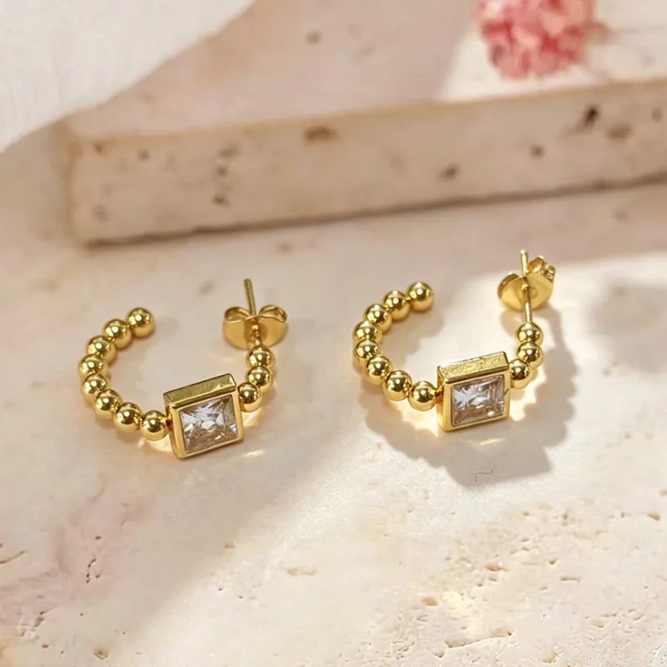 Beaded Prism Square Hoop Earrings