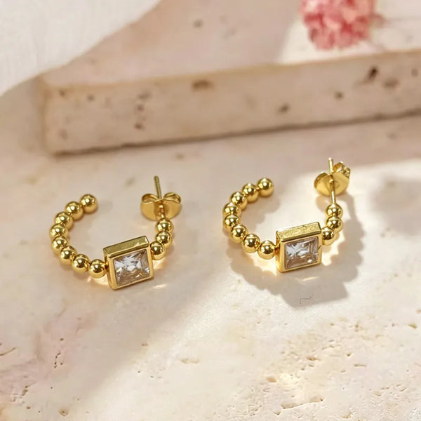 Beaded Prism Square Hoop Earrings