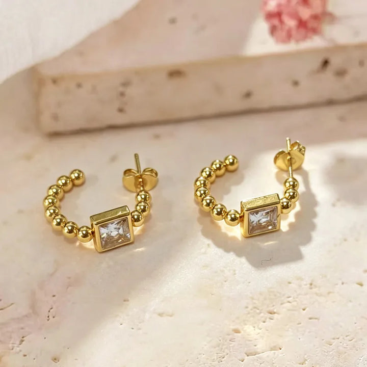 Beaded Prism Square Hoop Earrings
