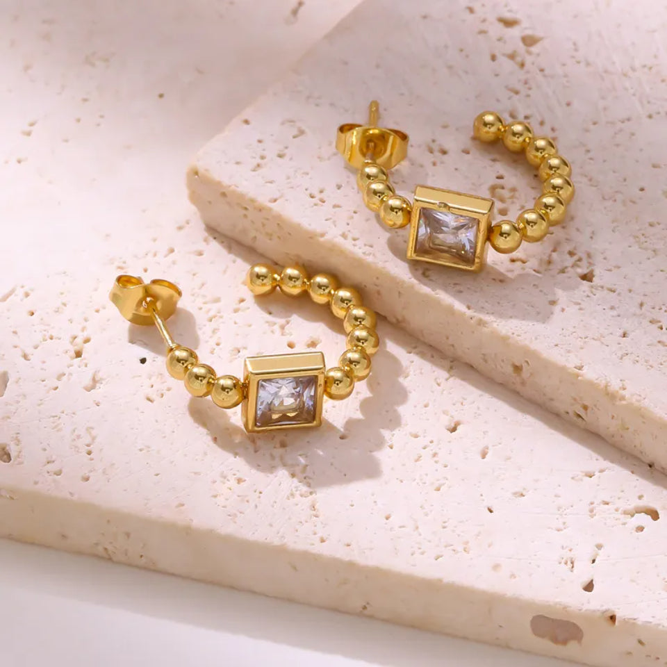 Beaded Prism Square Hoop Earrings
