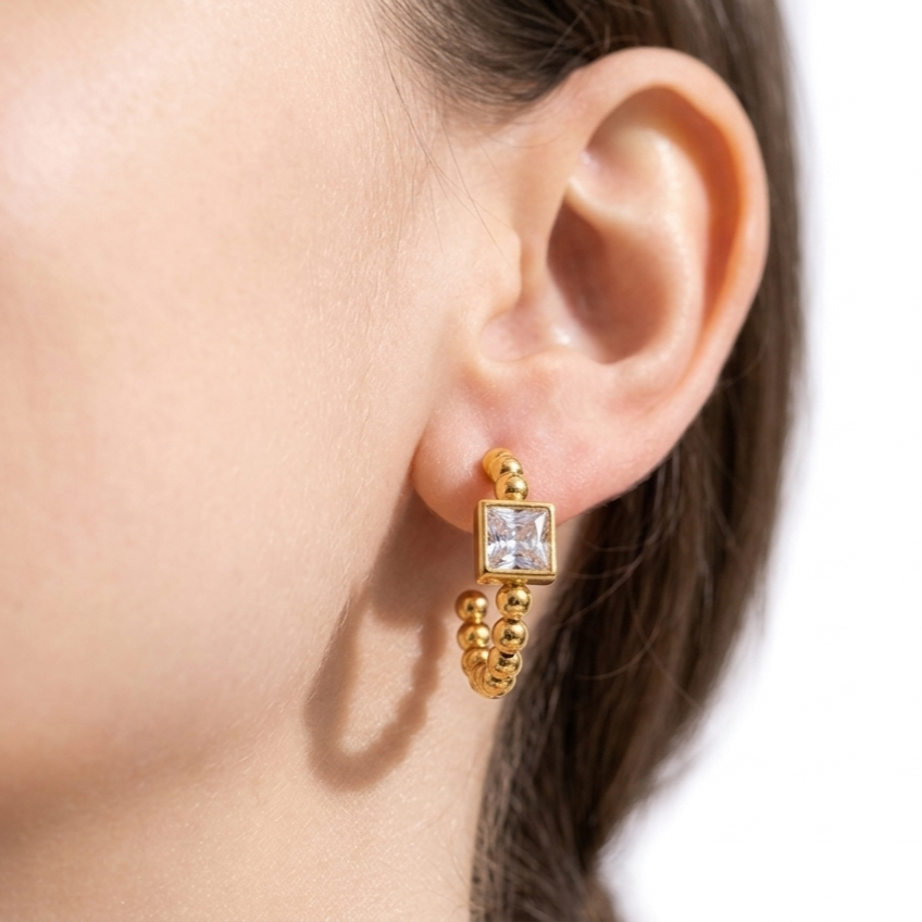 Beaded Prism Square Hoop Earrings