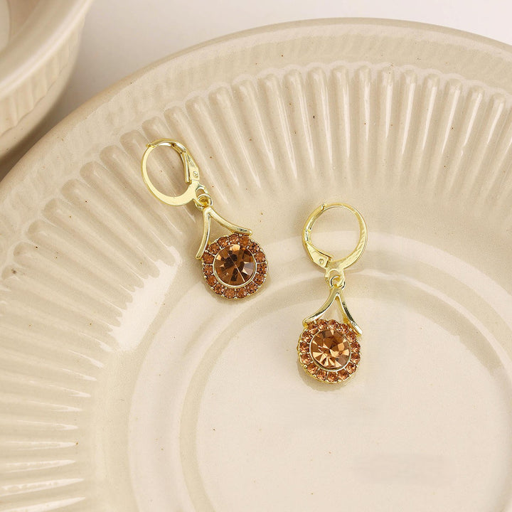 Lustre Halo Statement Drop Earrings - Brown
