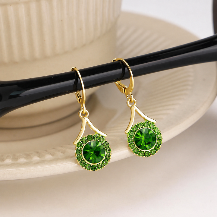 Lustre Halo Statement Drop Earrings - Green