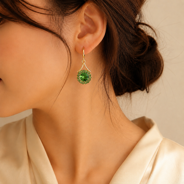 Lustre Halo Statement Drop Earrings - Green