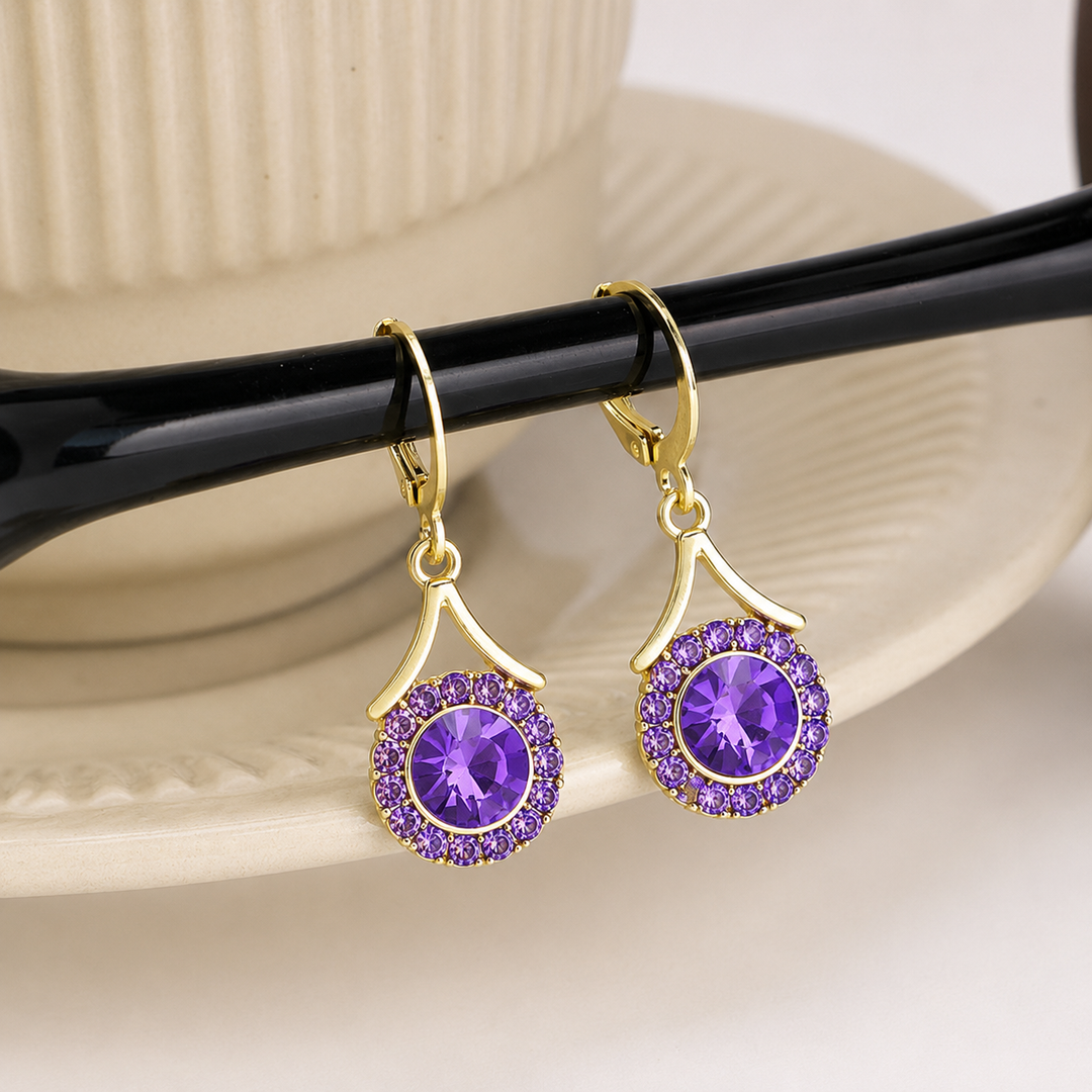 Lustre Halo Statement Drop Earrings - Purple