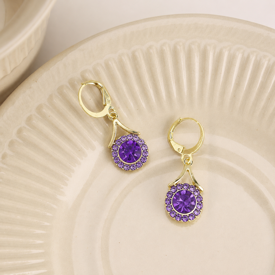 Lustre Halo Statement Drop Earrings - Purple