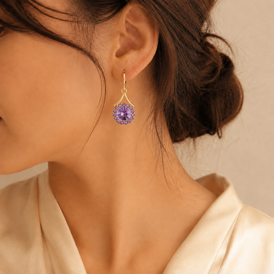 Lustre Halo Statement Drop Earrings - Purple