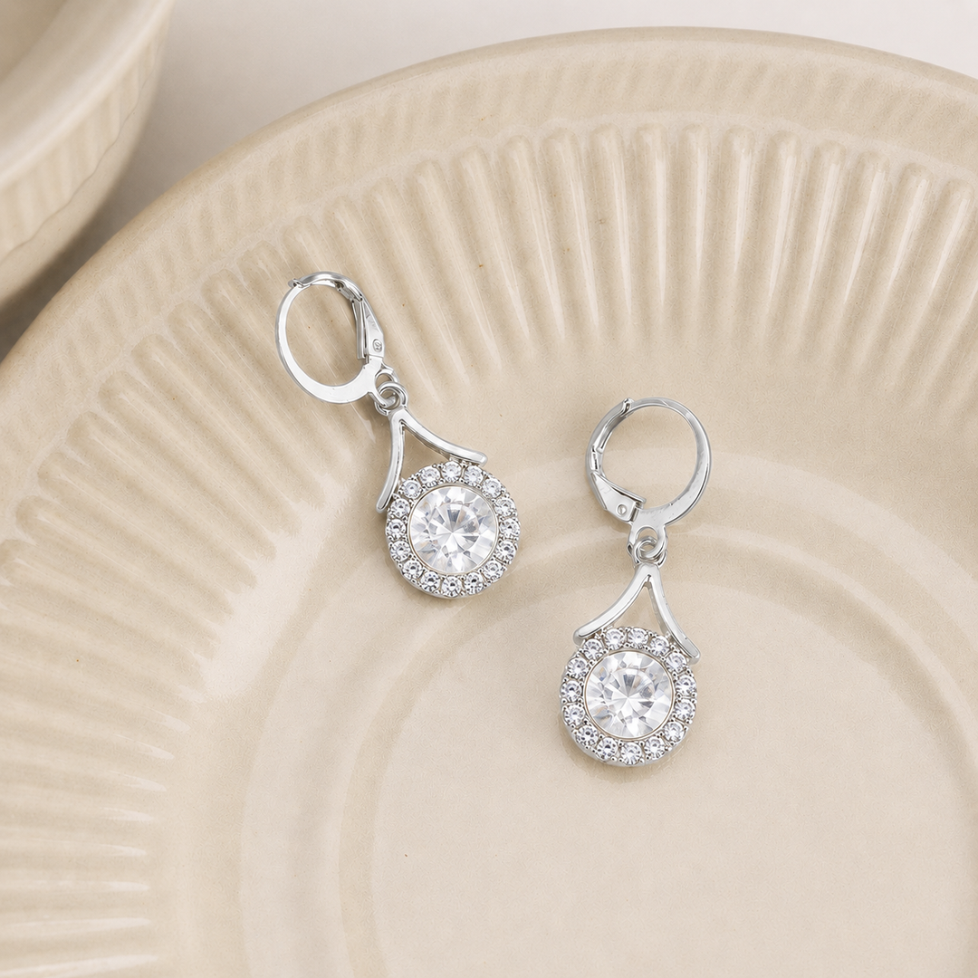Lustre Halo Statement Drop Earrings - Silver