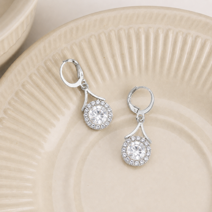 Lustre Halo Statement Drop Earrings - Silver