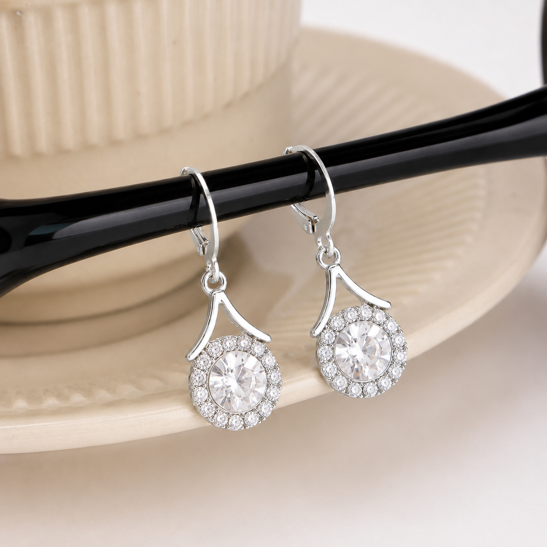 Lustre Halo Statement Drop Earrings - Silver