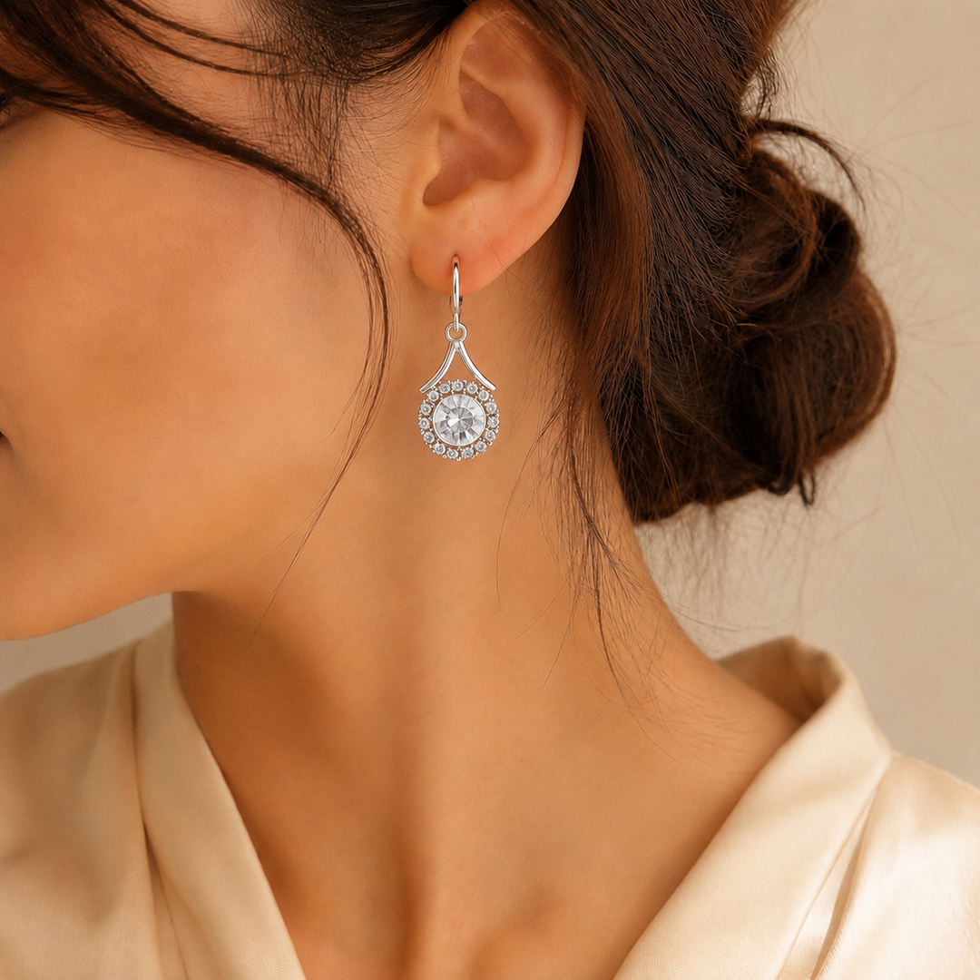 Lustre Halo Statement Drop Earrings - Silver