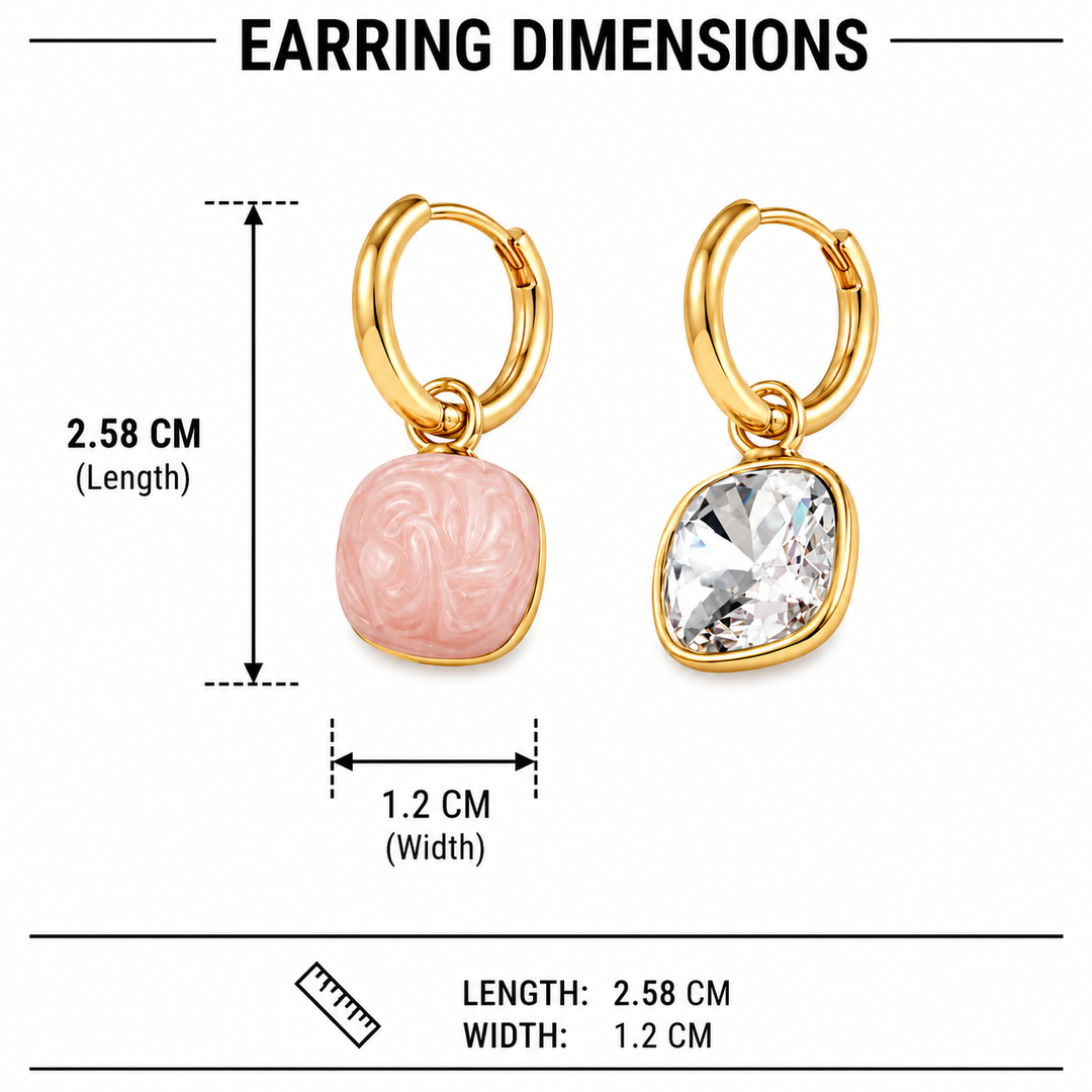 Twin Charm Mismatch Hoop Earrings - Pink