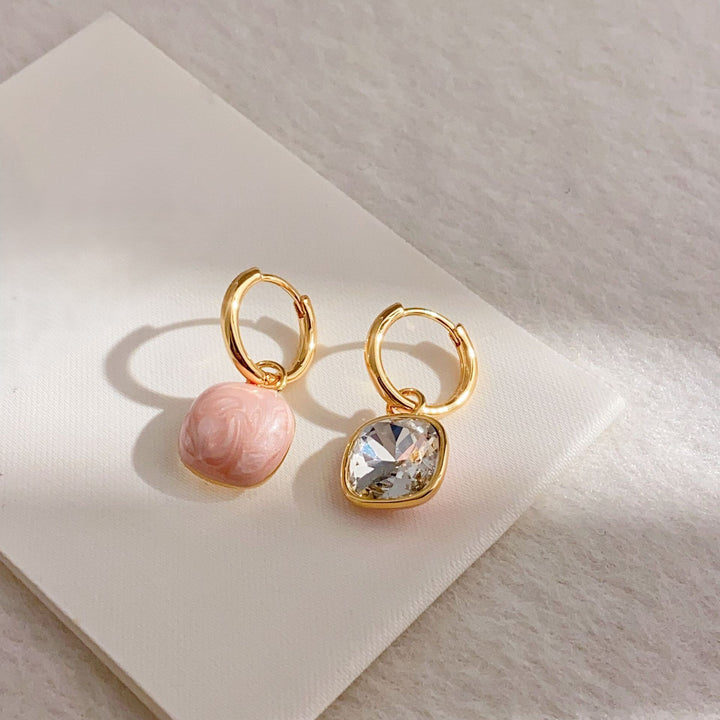 Twin Charm Mismatch Hoop Earrings - Pink